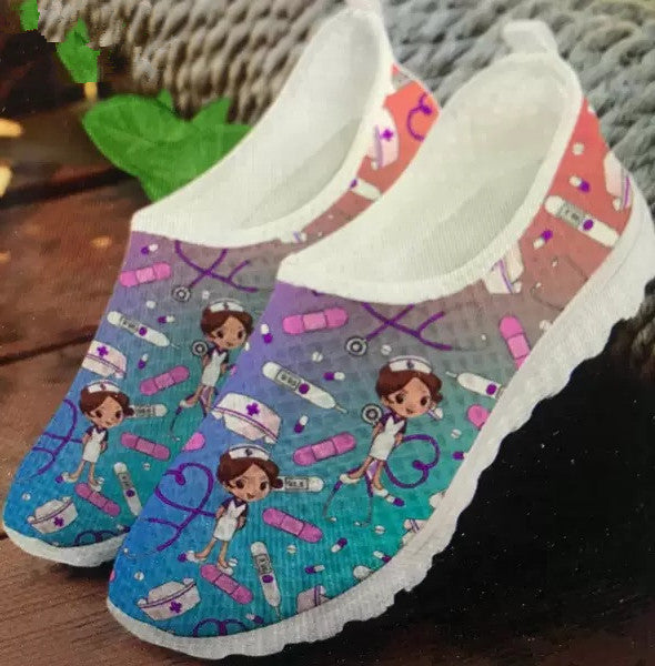 Cute Cartoon Nurse Printed Mesh Shoes