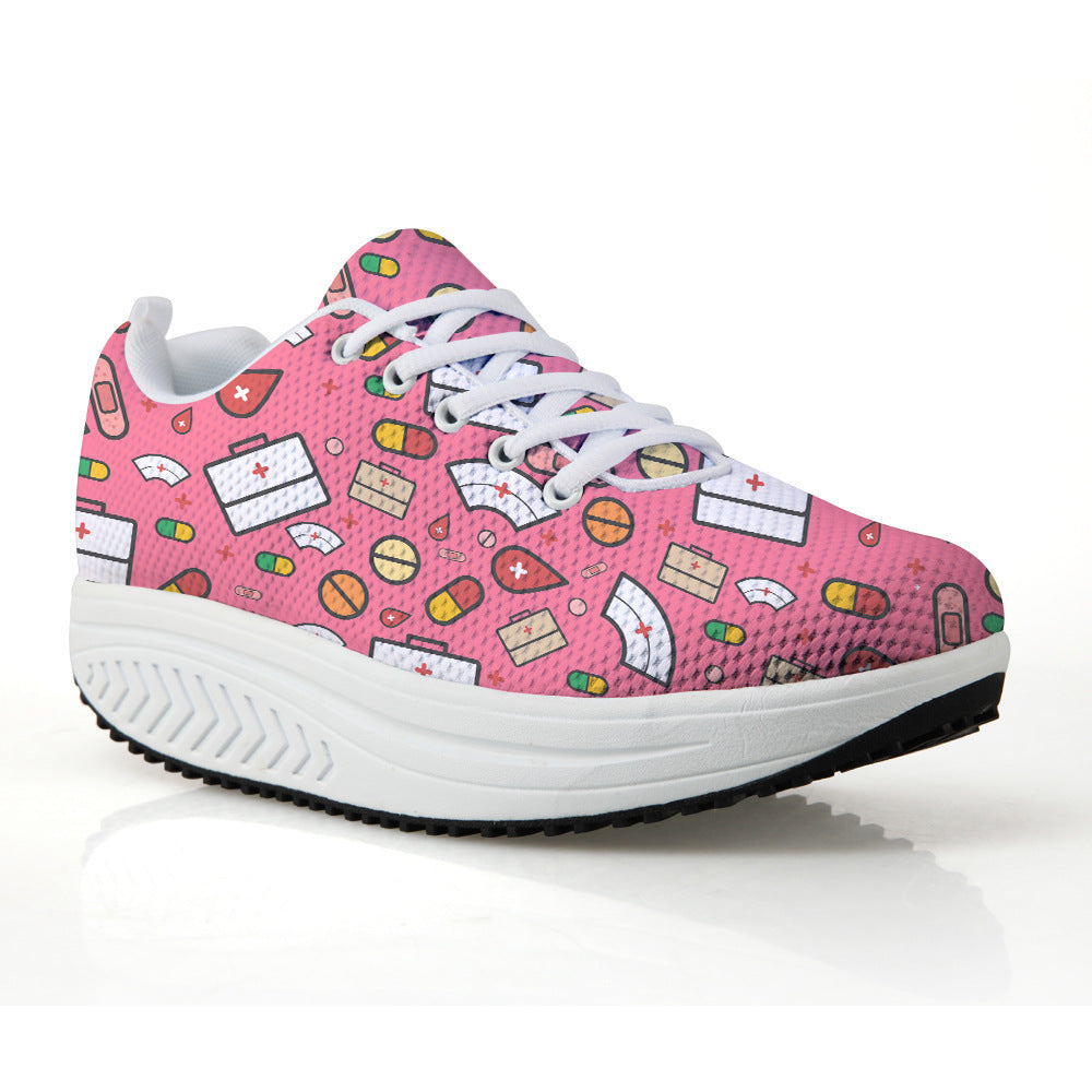 Medical Pattern Printing Women's Mesh Rocking Shoes