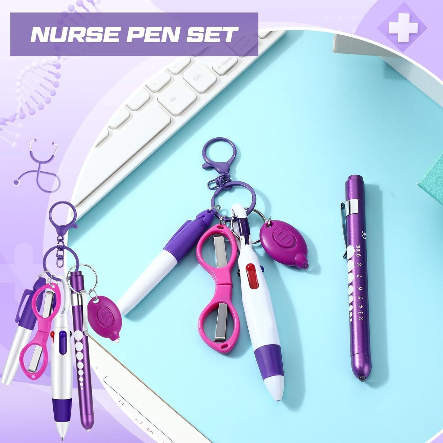 Nurse Pen Set Flashlight Foldable Scissors Ballpoint Pen Keychain 6-piece Nurse's Day