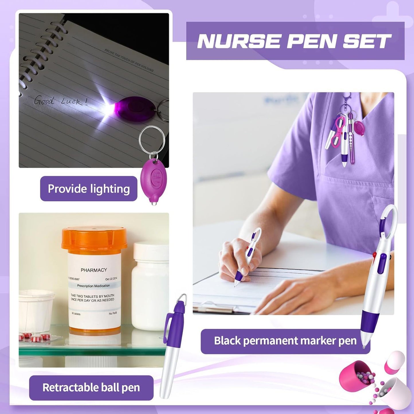 Nurse Pen Set Flashlight Foldable Scissors Ballpoint Pen Keychain 6-piece Nurse's Day