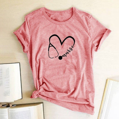 Heart Casual Crew Neck Top Short Sleeve T-shirt