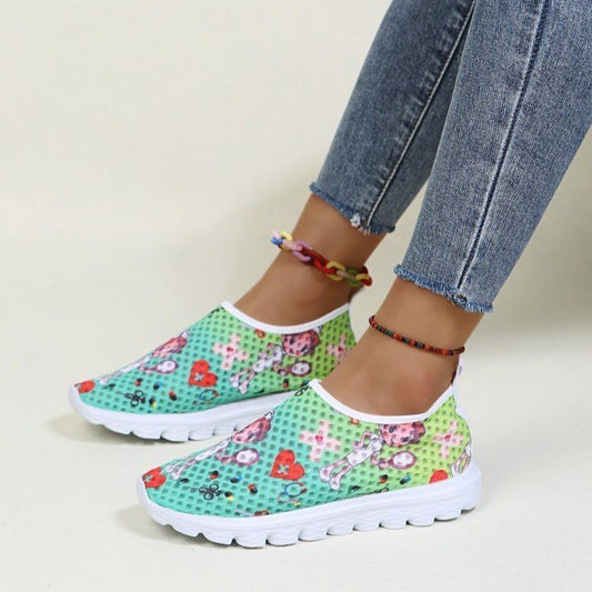 Cute Cartoon Nurse Printed Mesh Shoes