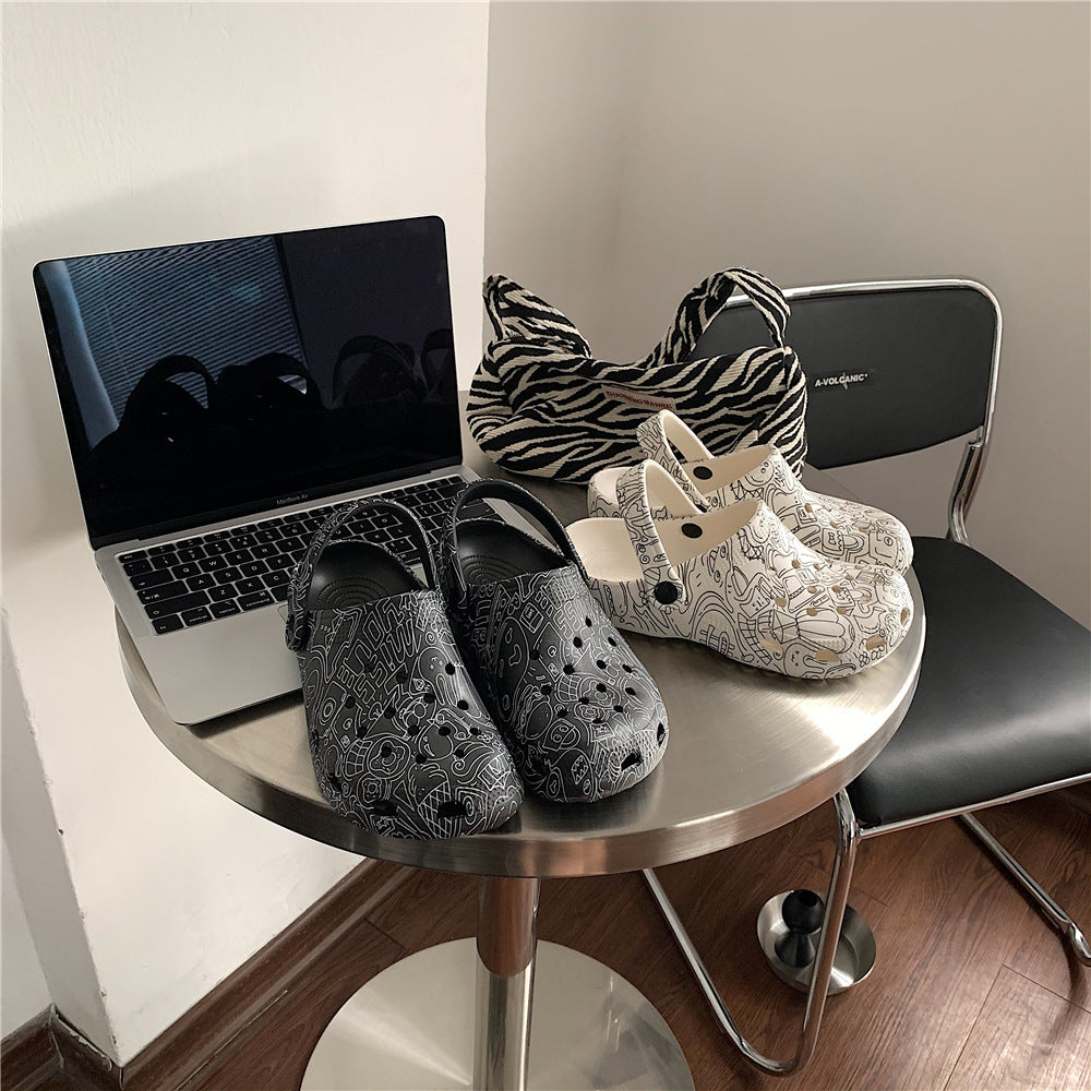 Indoor Thick Bottom Graffiti Hole Crocs