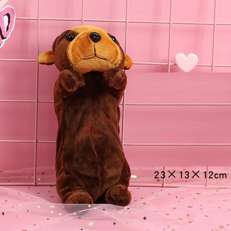 Pencil Case Girl Elementary School Student Creative Simple Plush Pencil Stationery Large Capacity Dog Bag Animal Bag Cute Creative