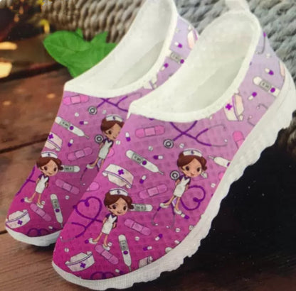 Cute Cartoon Nurse Printed Mesh Shoes