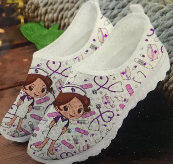 Cute Cartoon Nurse Printed Mesh Shoes