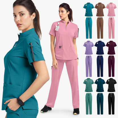 Quick-Dry Surgical Gown – Comfy Stand Collar Medical Work Suit for Busy Heroes