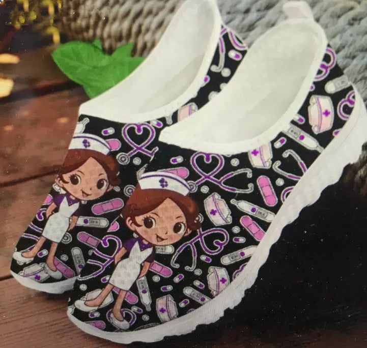 Cute Cartoon Nurse Printed Mesh Shoes