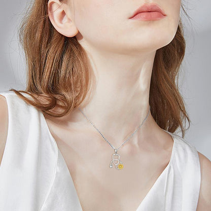Sterling Silver Sunflower Stethoscope Medical Doctor Nurse Student Graduation Pendant Necklace