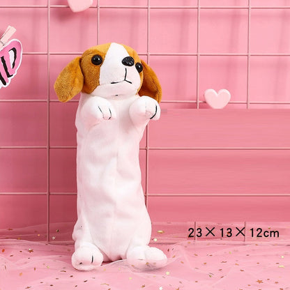 Pencil Case Girl Elementary School Student Creative Simple Plush Pencil Stationery Large Capacity Dog Bag Animal Bag Cute Creative