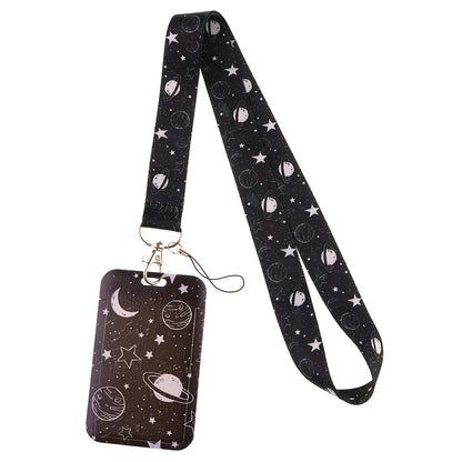 Personality Trend Hard Shell Protection Moon Planet Mobile Phone Lanyard Card Cover