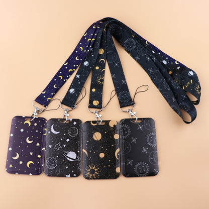 Personality Trend Hard Shell Protection Moon Planet Mobile Phone Lanyard Card Cover