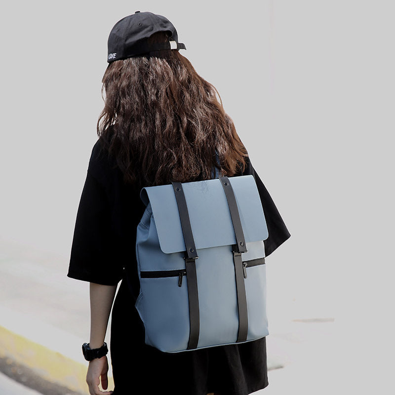 Simple Solid Color Backpack Sen Casual Functional Student Backpack