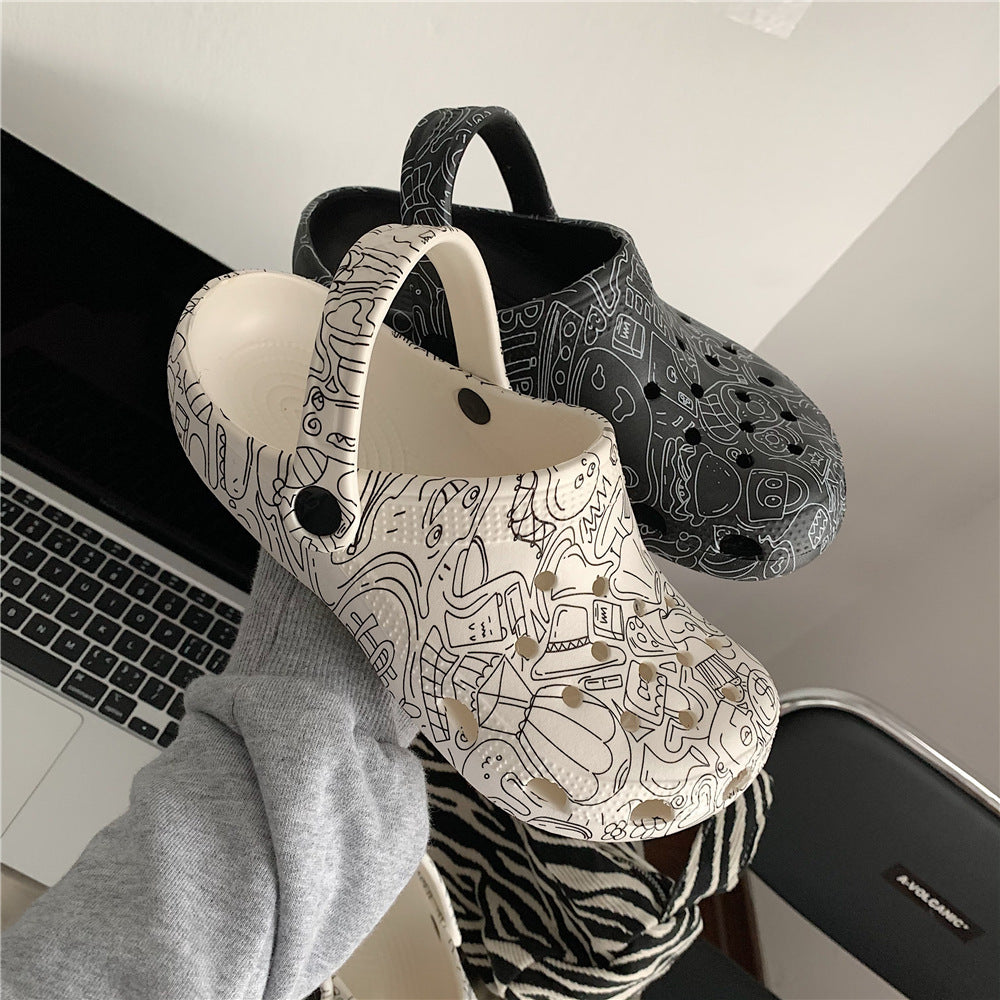 Indoor Thick Bottom Graffiti Hole Crocs