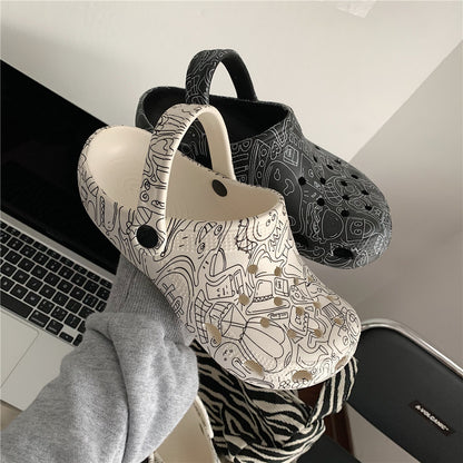 Indoor Thick Bottom Graffiti Hole Crocs